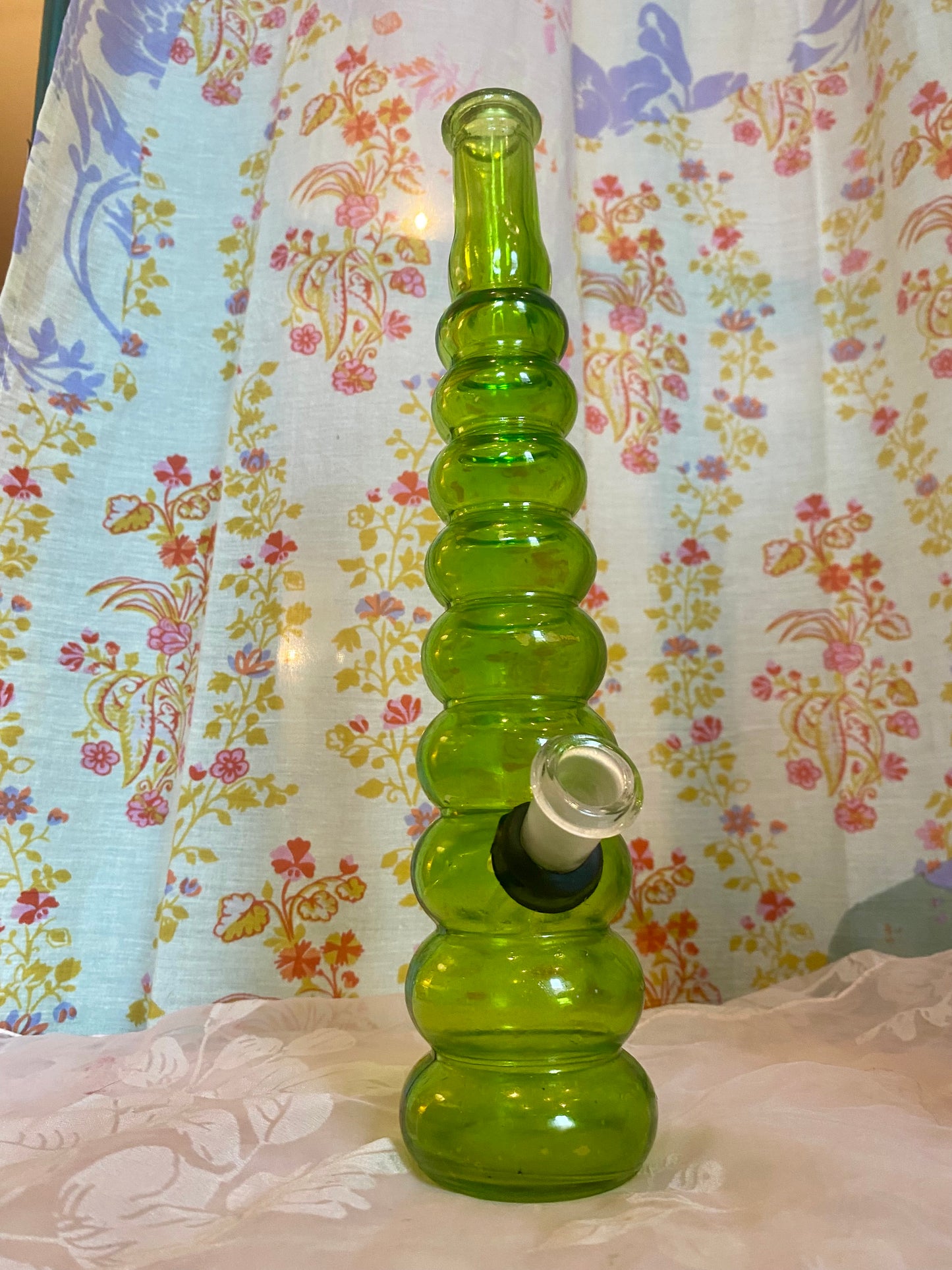 Green Glass Water Pipe from Vintage