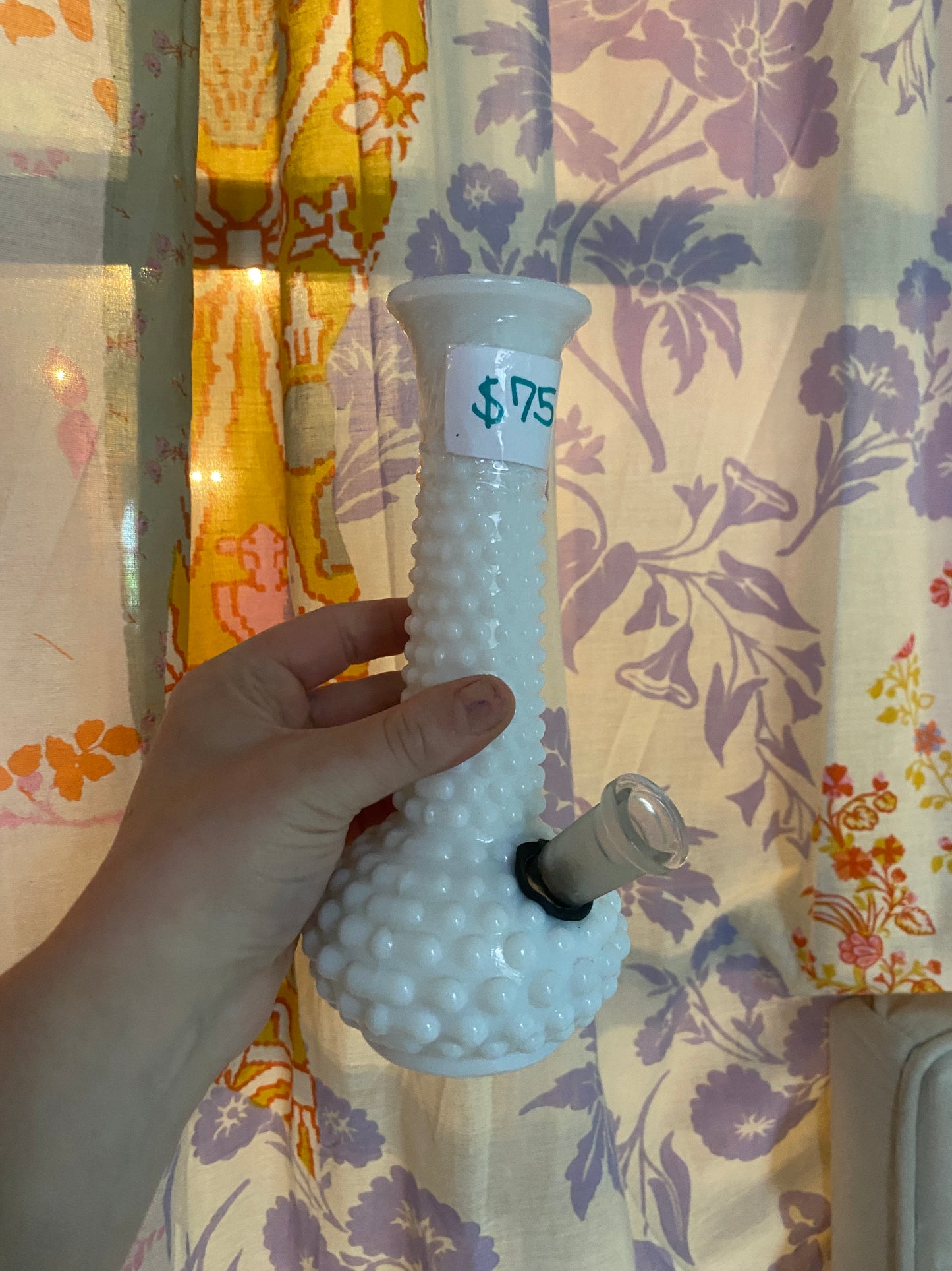 Milk Glass Hobnail Glass Water Pipe from Vintage
