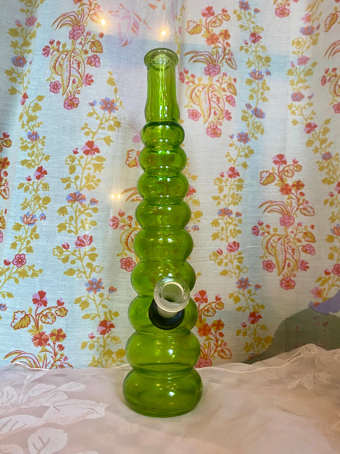 Green Glass Water Pipe from Vintage