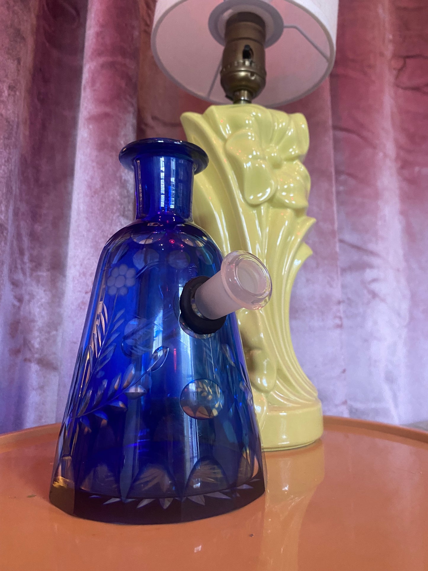 Vintage Vase Water Pipe Blue Glass