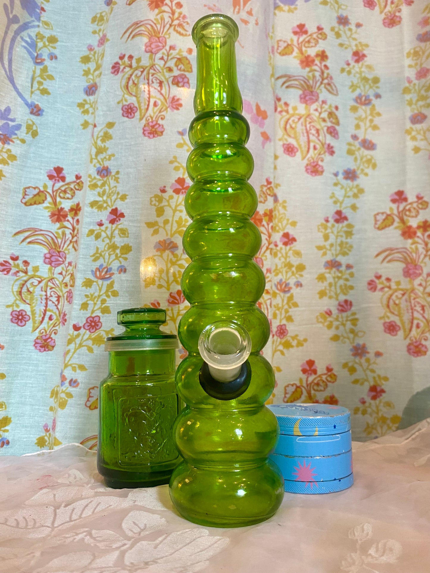 Green Glass Water Pipe from Vintage