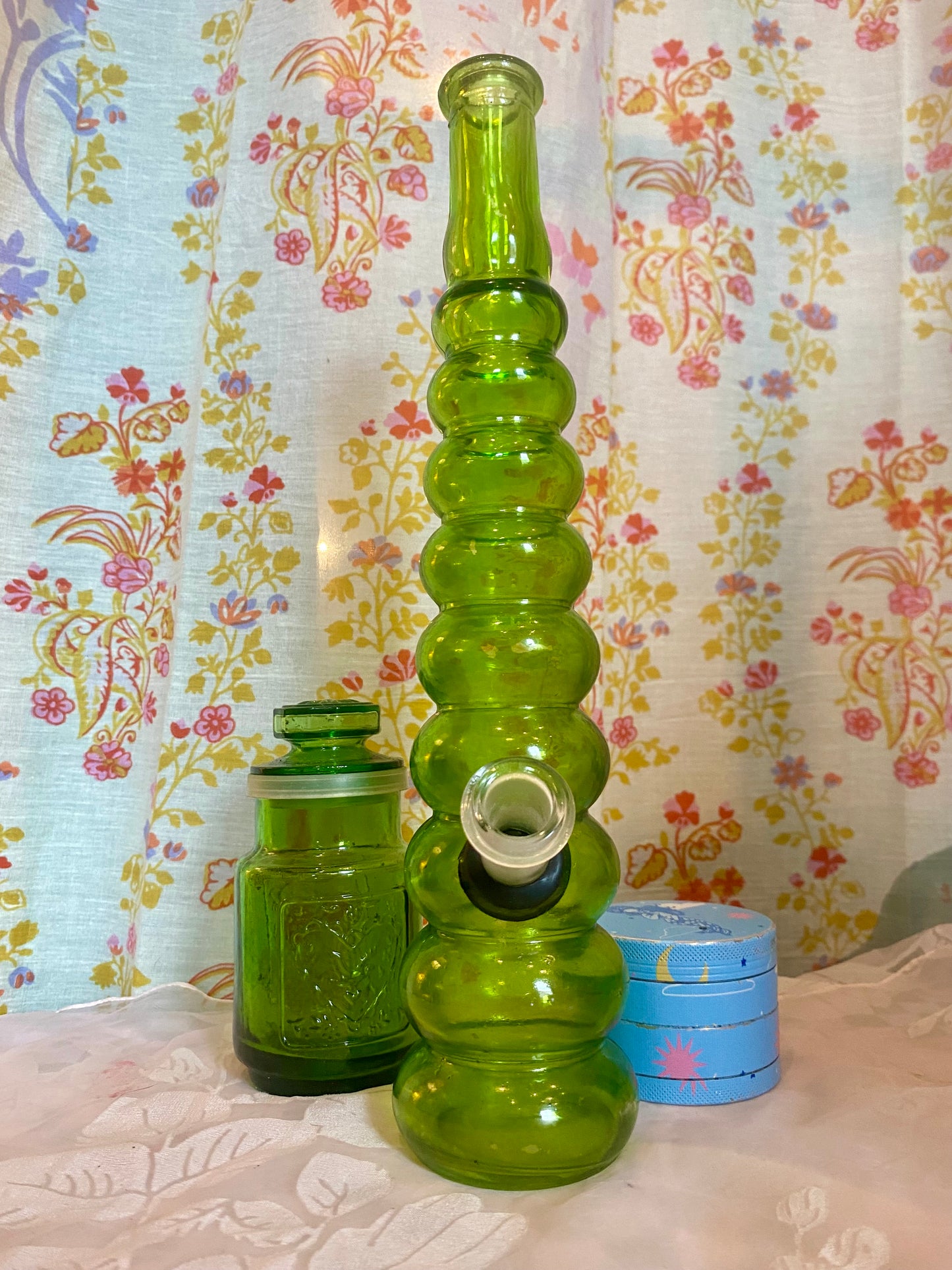 Green Glass Water Pipe from Vintage