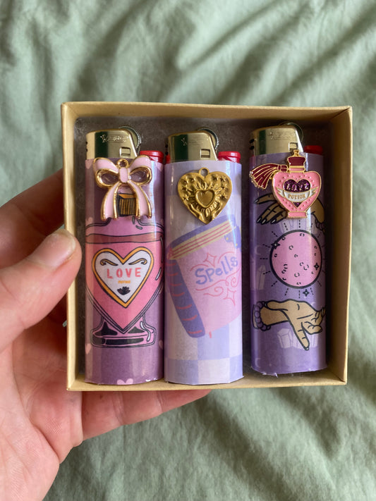 Love Witch Custom Lighter Set, Pack Of  Three Novelty Nostalgic Lighters