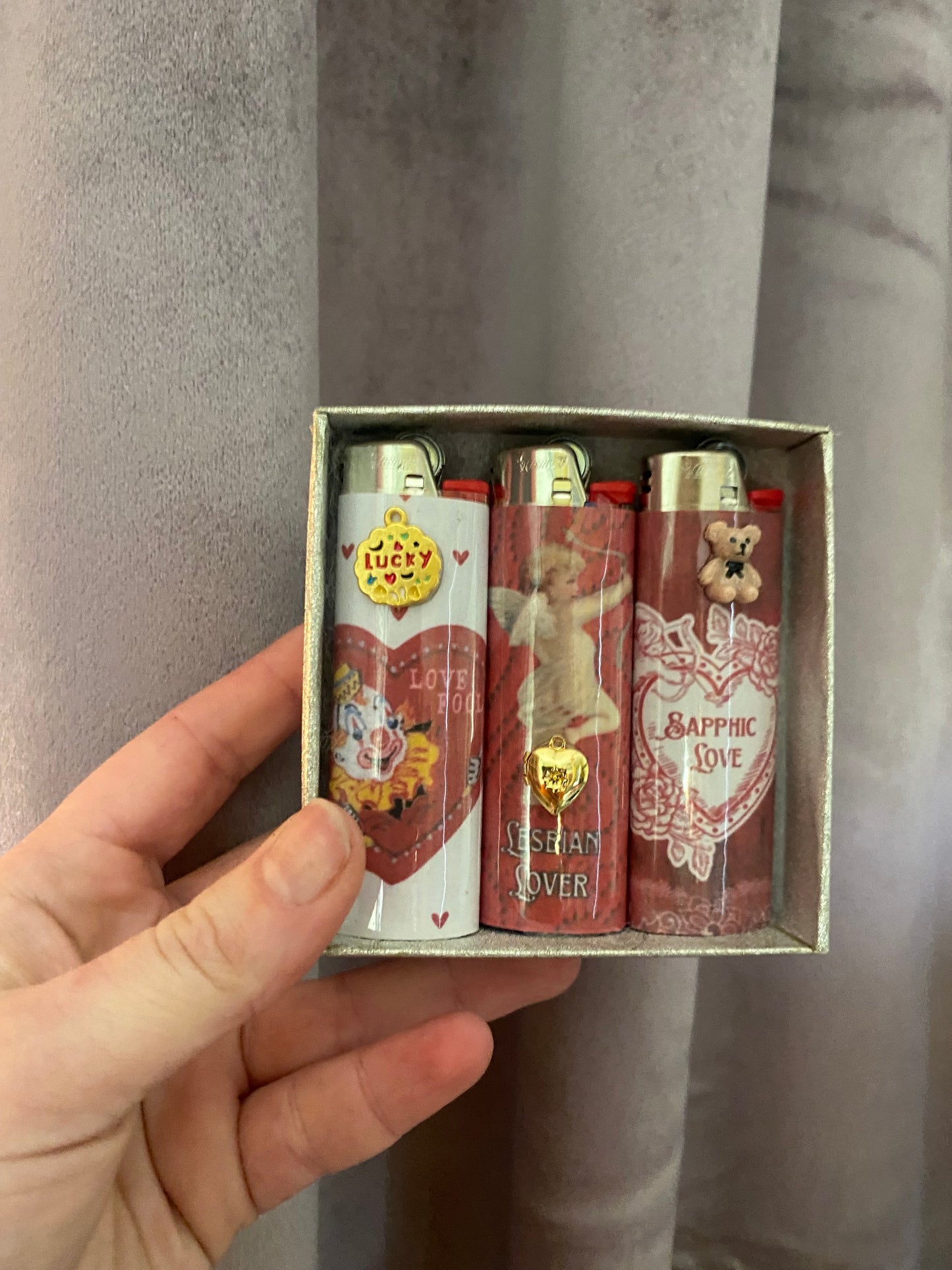 Cute Sapphic Lighter Set, Pack Of Three Hand Made Lighters. Valentines Day Gf