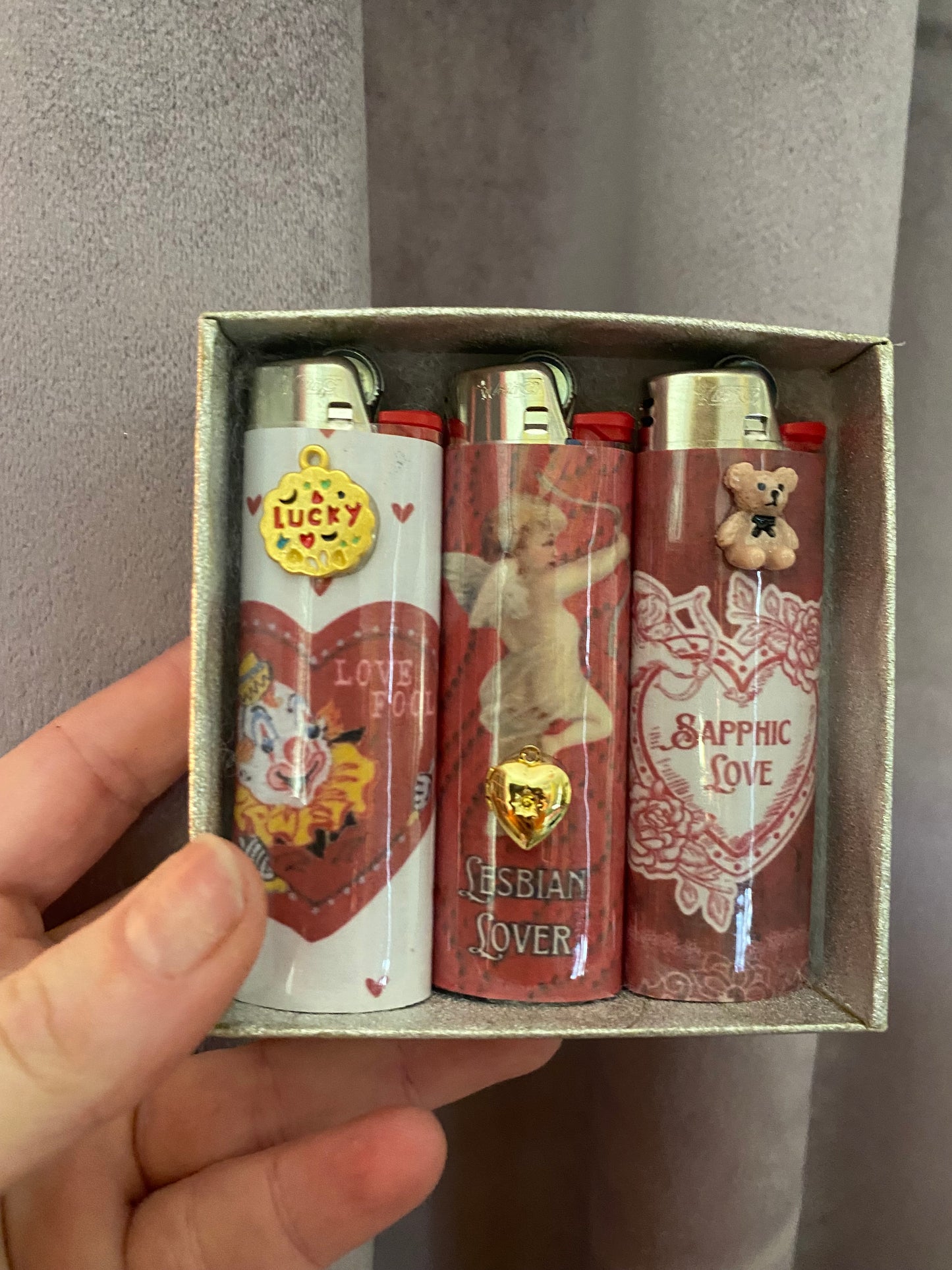 Cute Sapphic Lighter Set, Pack Of Three Hand Made Lighters. Valentines Day Gf