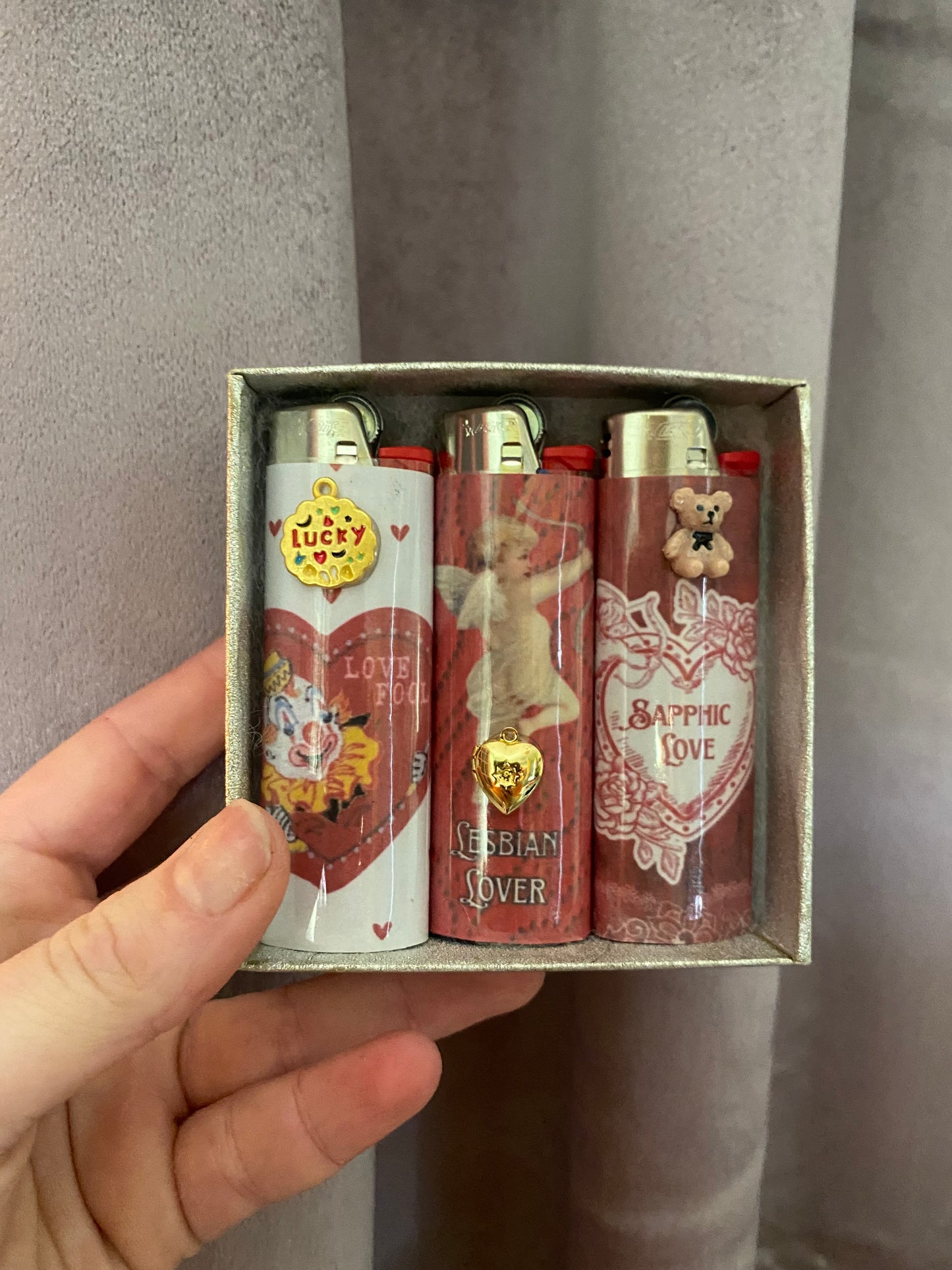 Cute Sapphic Lighter Set, Pack Of Three Hand Made Lighters. Valentines Day Gf